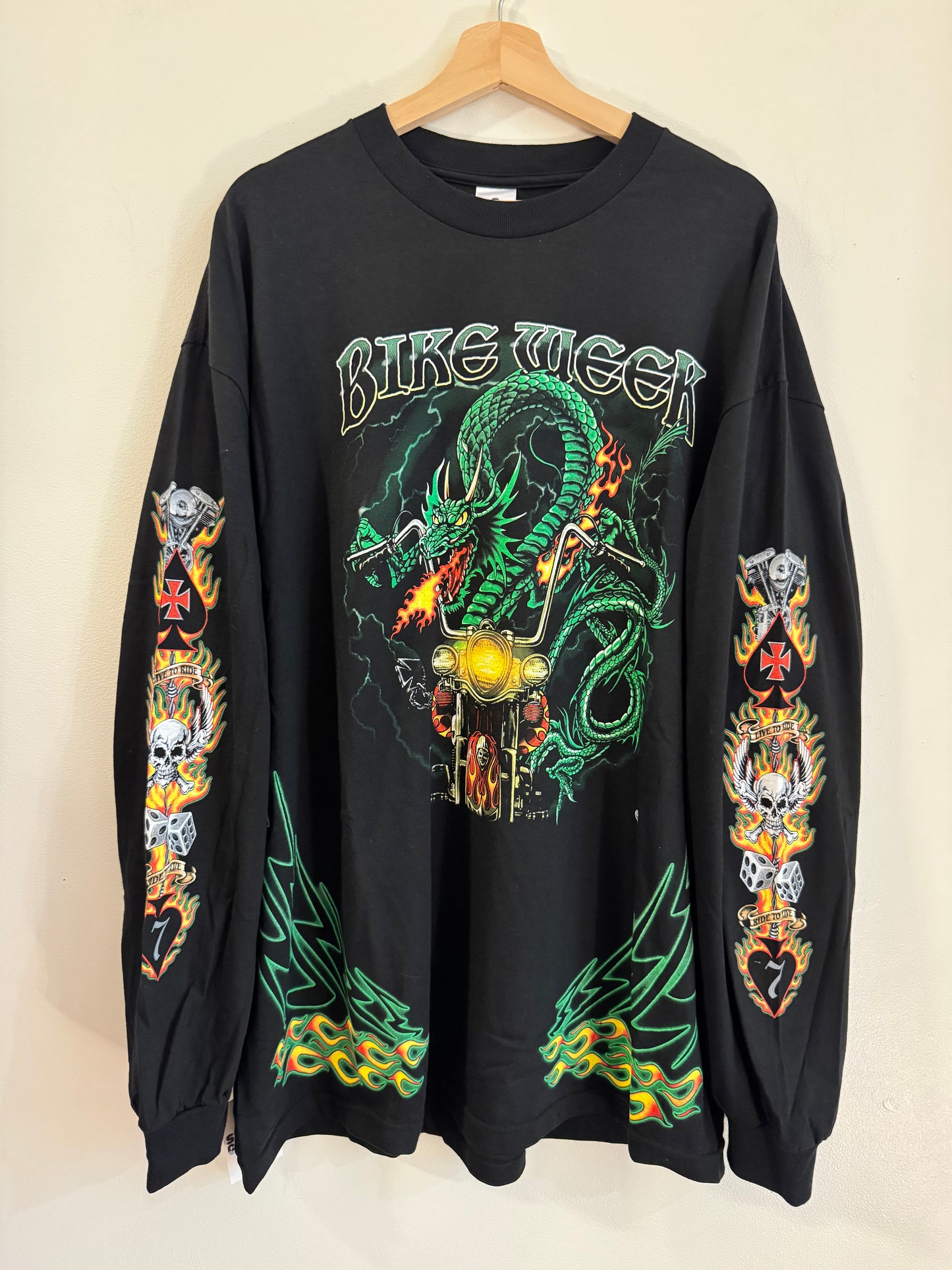 00s Bike Week Johnny's Dragon Flames Long Sleeve Shirt (XXL)
