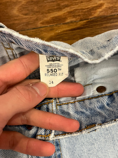 1996 Levi's 550 Light Blue Distressed Shorts (34)