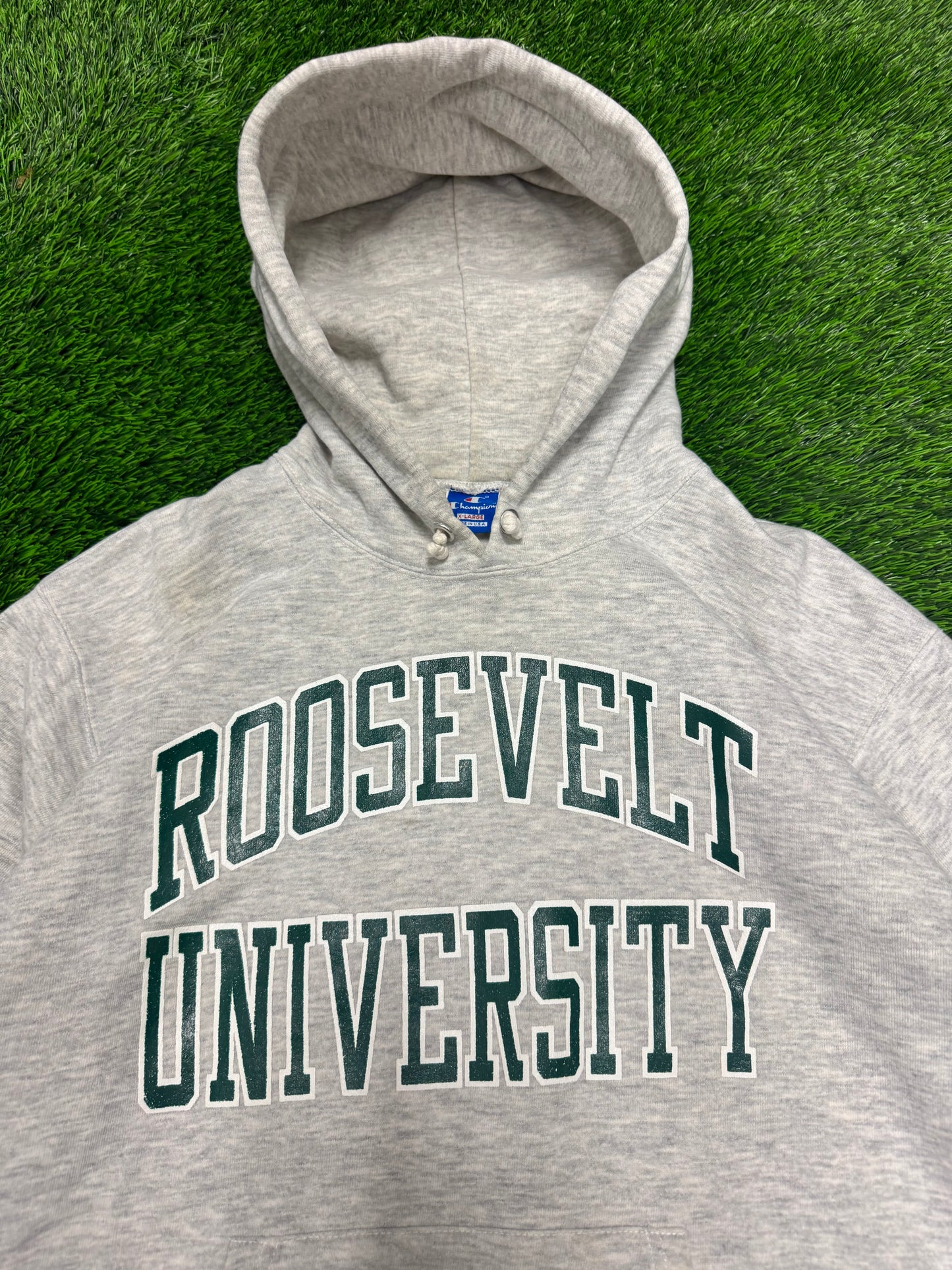 90s Roosevelt University Vintage Champion Spell Out Hoodie (XL)