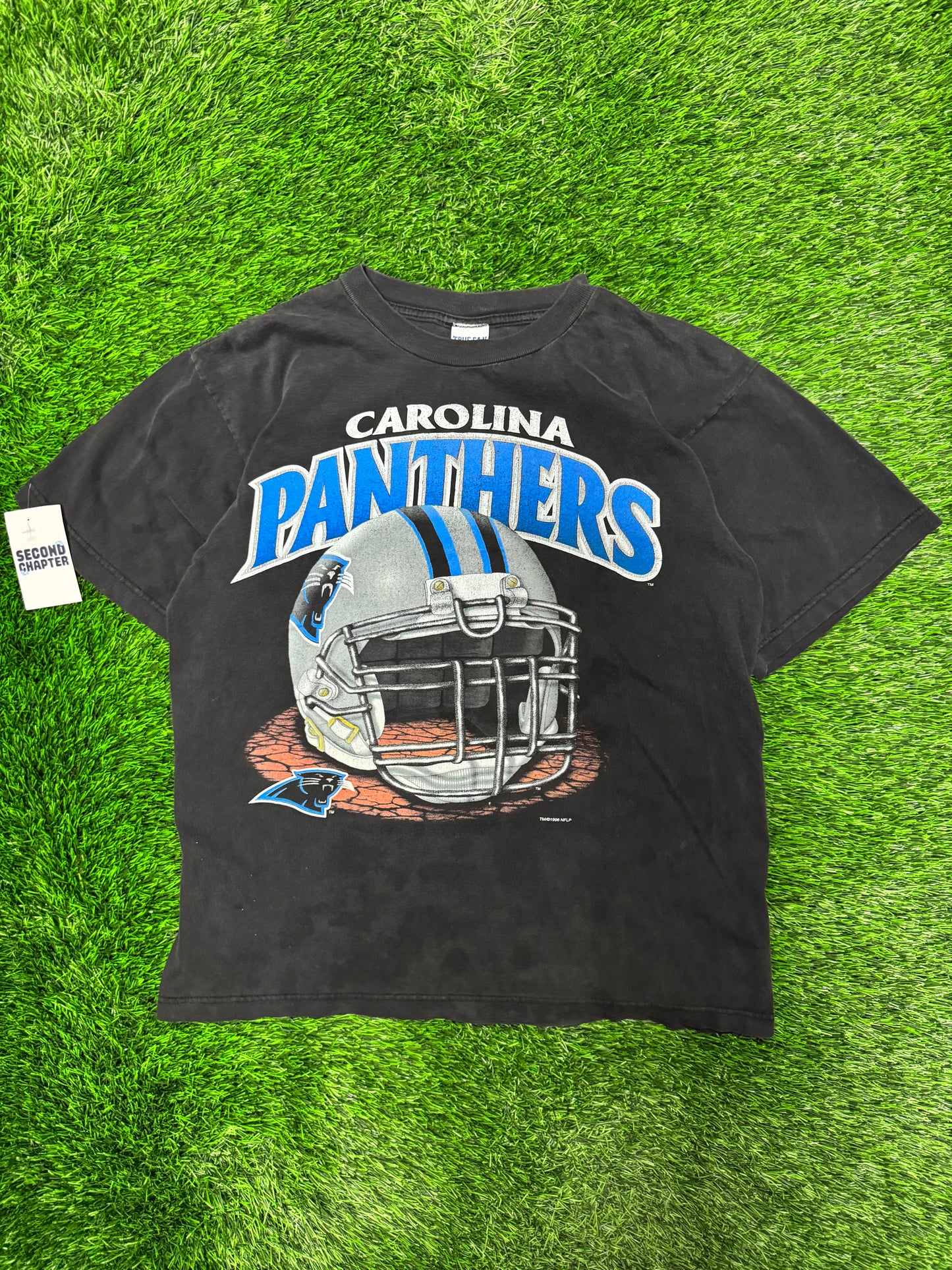 1996 Carolina Panthers True Fan Black Helmet Tee (L)