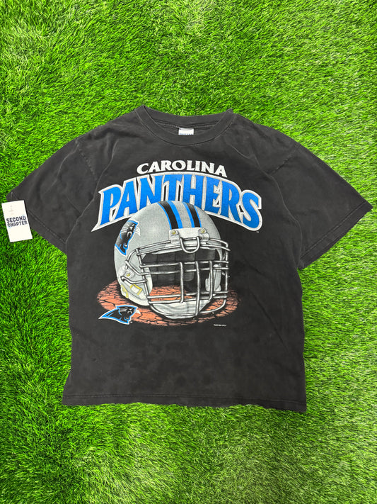 1996 Carolina Panthers True Fan Black Helmet Tee (L)