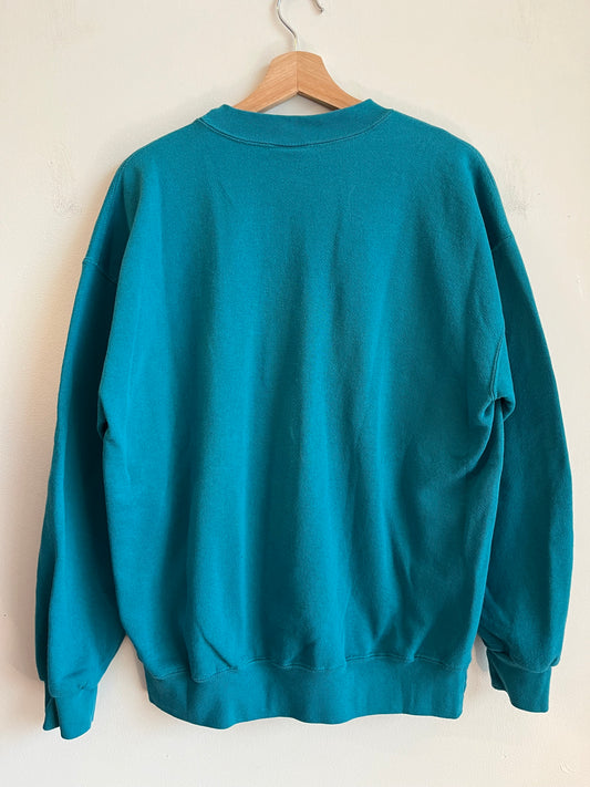 90s Charlotte Hornets Nutmeg Big Spell Out Graphic Teal Crewneck (L)