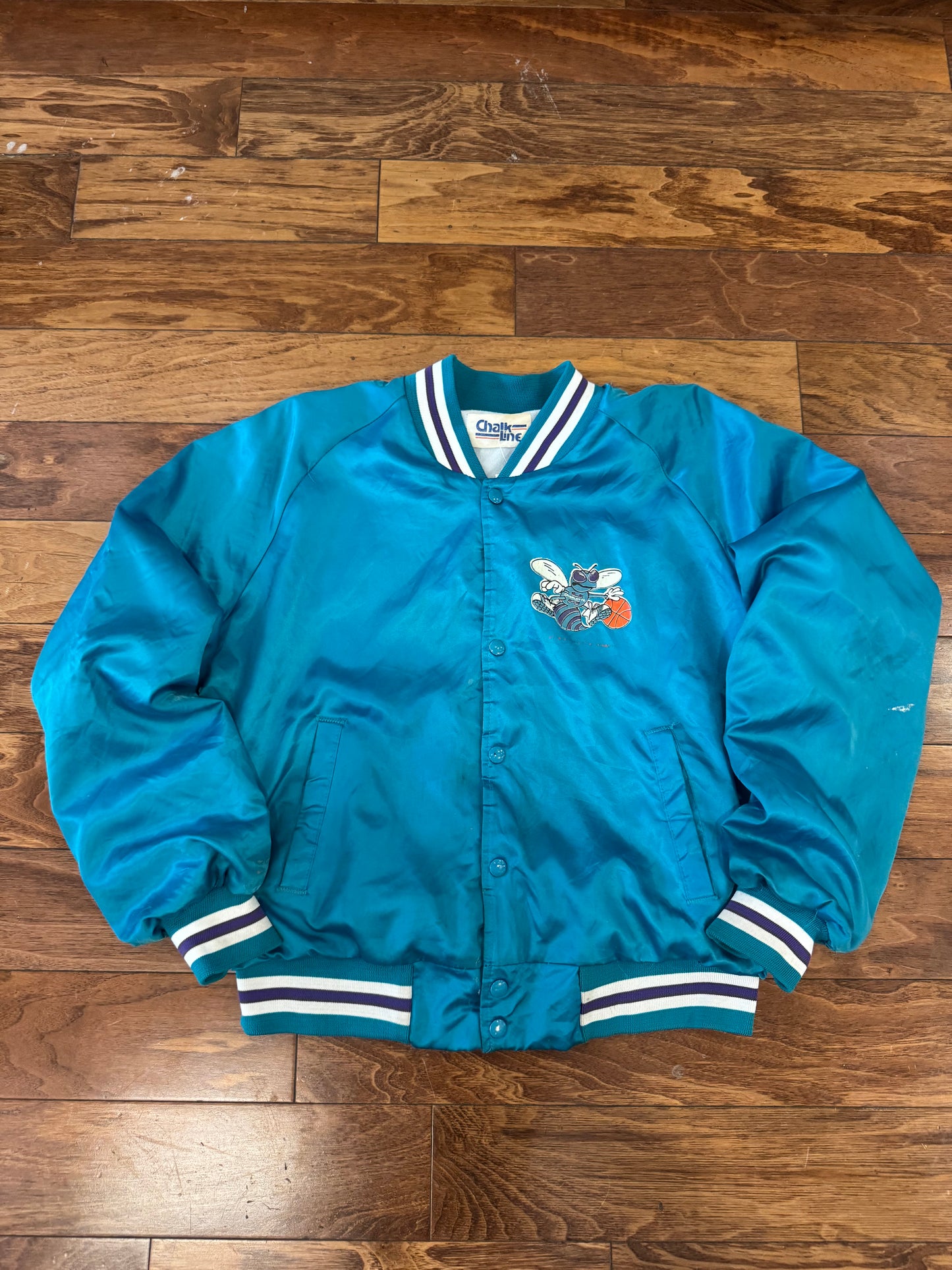 80s Charlotte Hornets Chalk Line Satin Jacket (L)