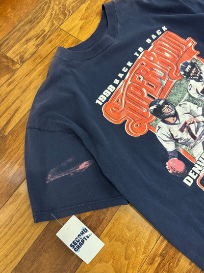 1998 Denver Broncos Elway Super Bowl Faded Navy Tee (XL)