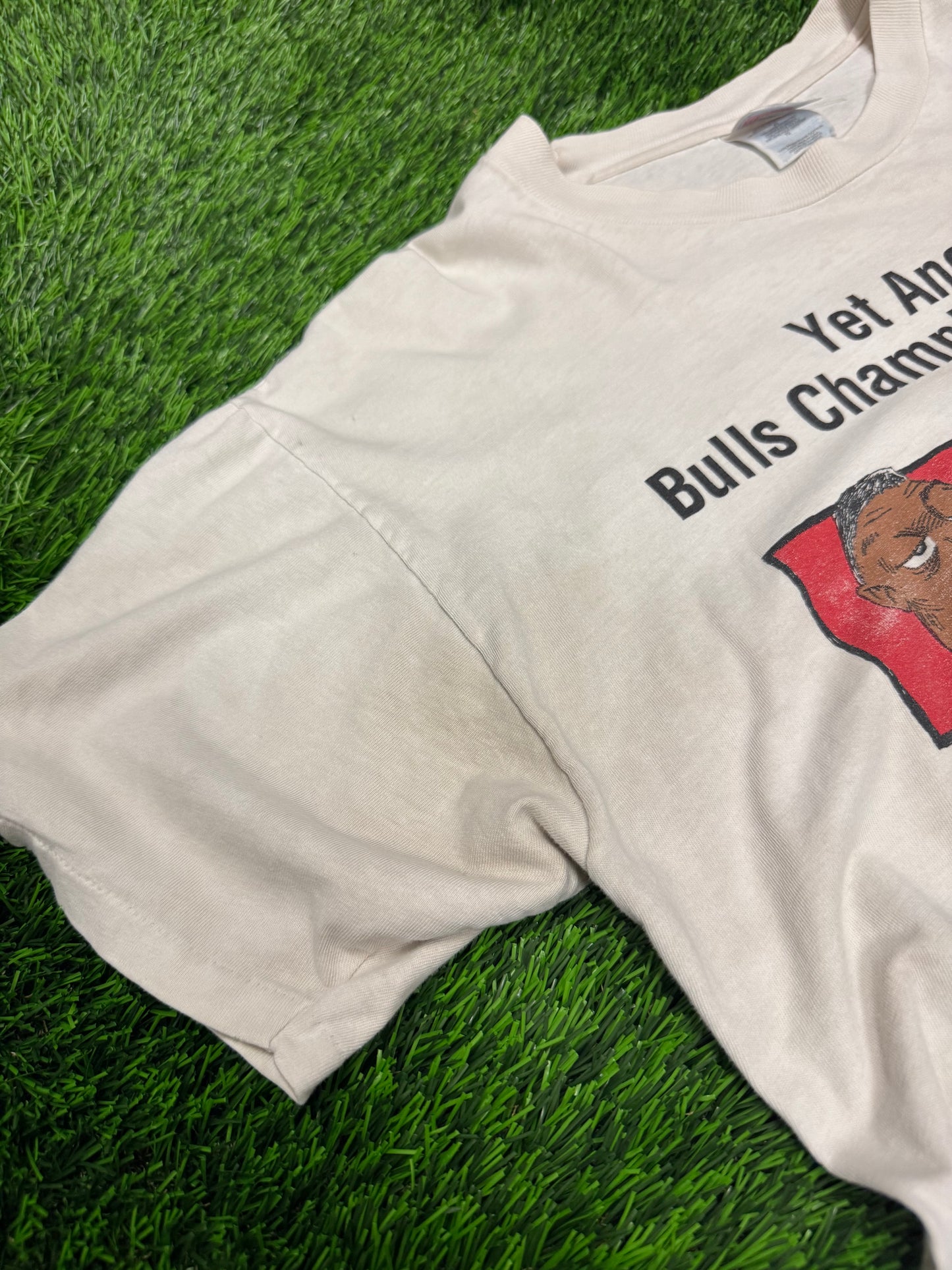 1996 Chicago Bulls "Yet Another Bulls Championship T-Shirt" Zazz Bash Pippen, Jordan & Rodman Distressed Caricature NBA Vintage Tee (XL)