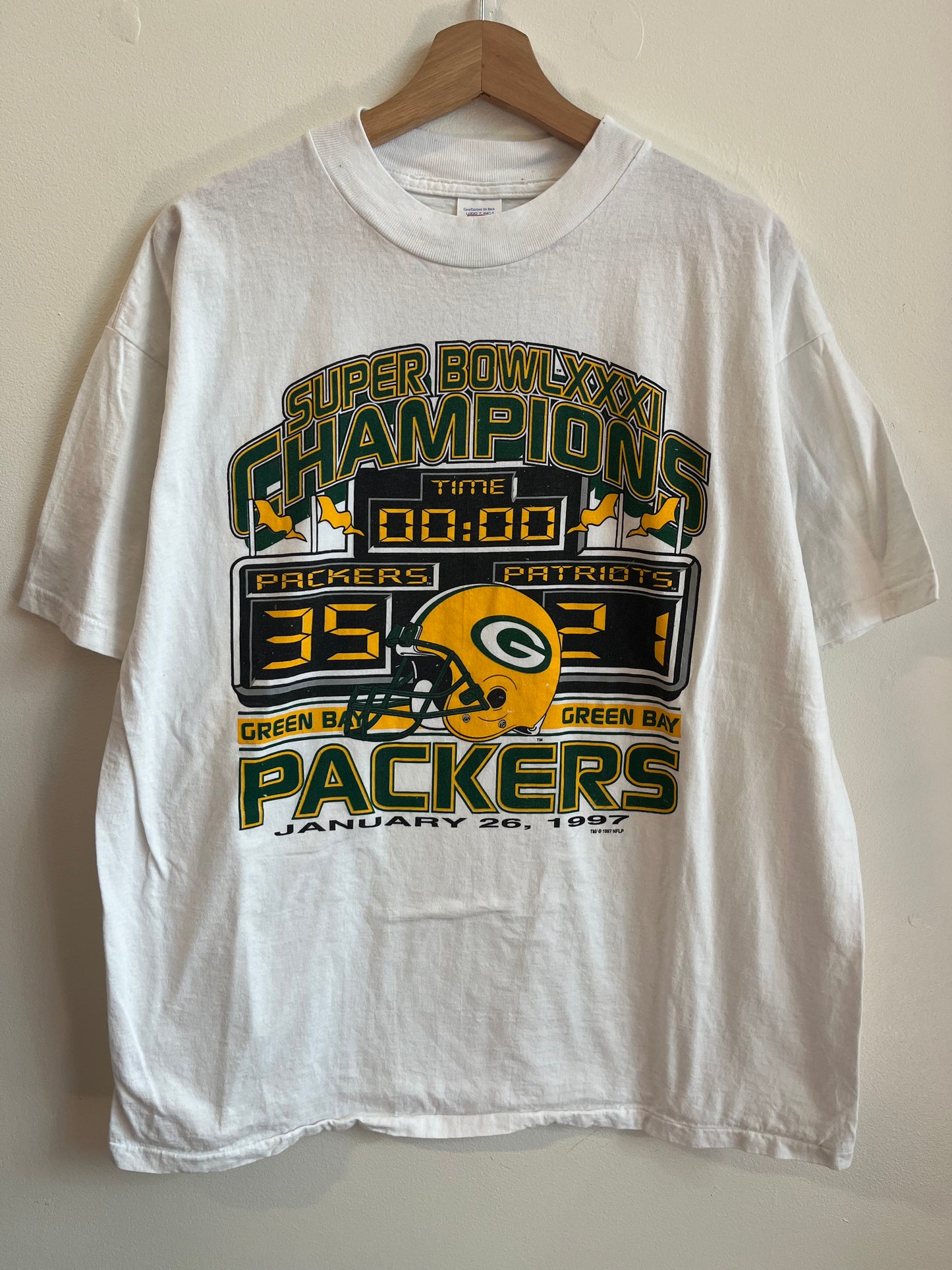1997 Greenbay Packers Superbowl XXXI Champions White Tee (XL)
