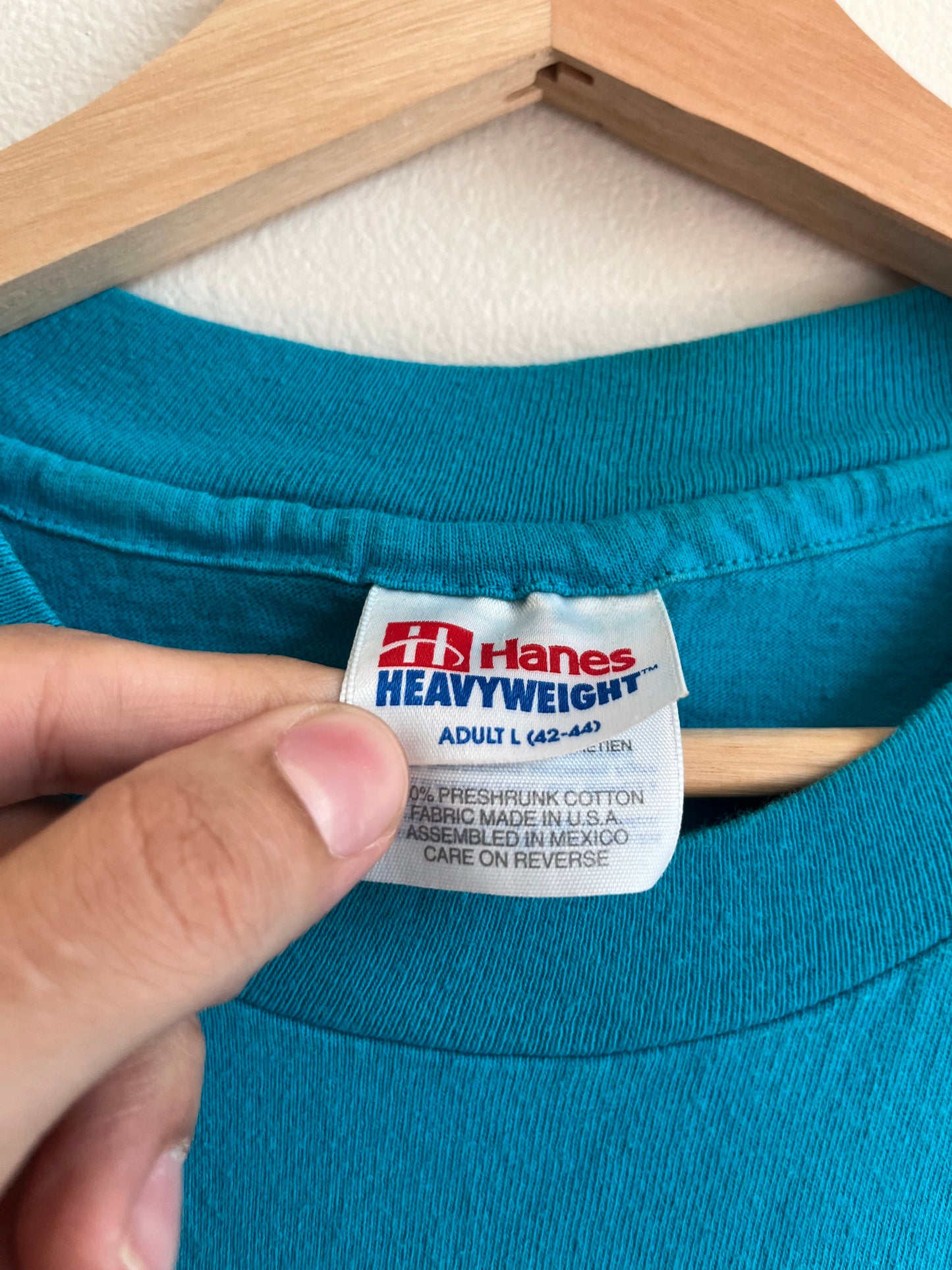 1990s Charlotte Hornets Teal Spell Out Hanes Tee (L)