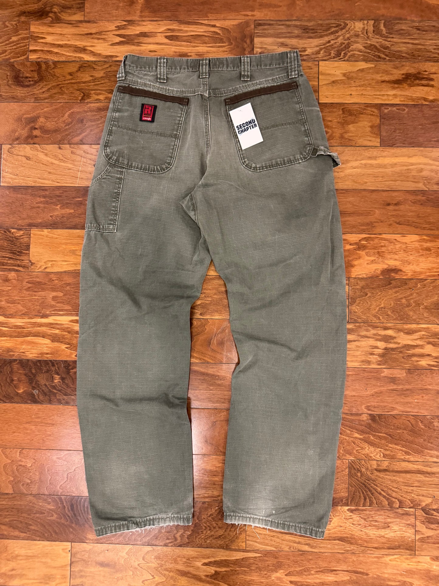 00s Wrangler Riggs Distressed Olive Carpenter Pants (34 x 34)