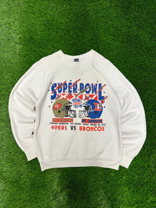 1990 Broncos v 49ers Super Bowl White Crewneck (M)