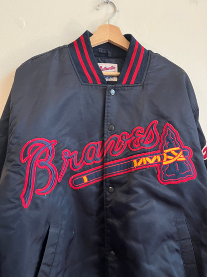 90s Atlanta Braves Navy & Red Majestic Satin Jacket (L)