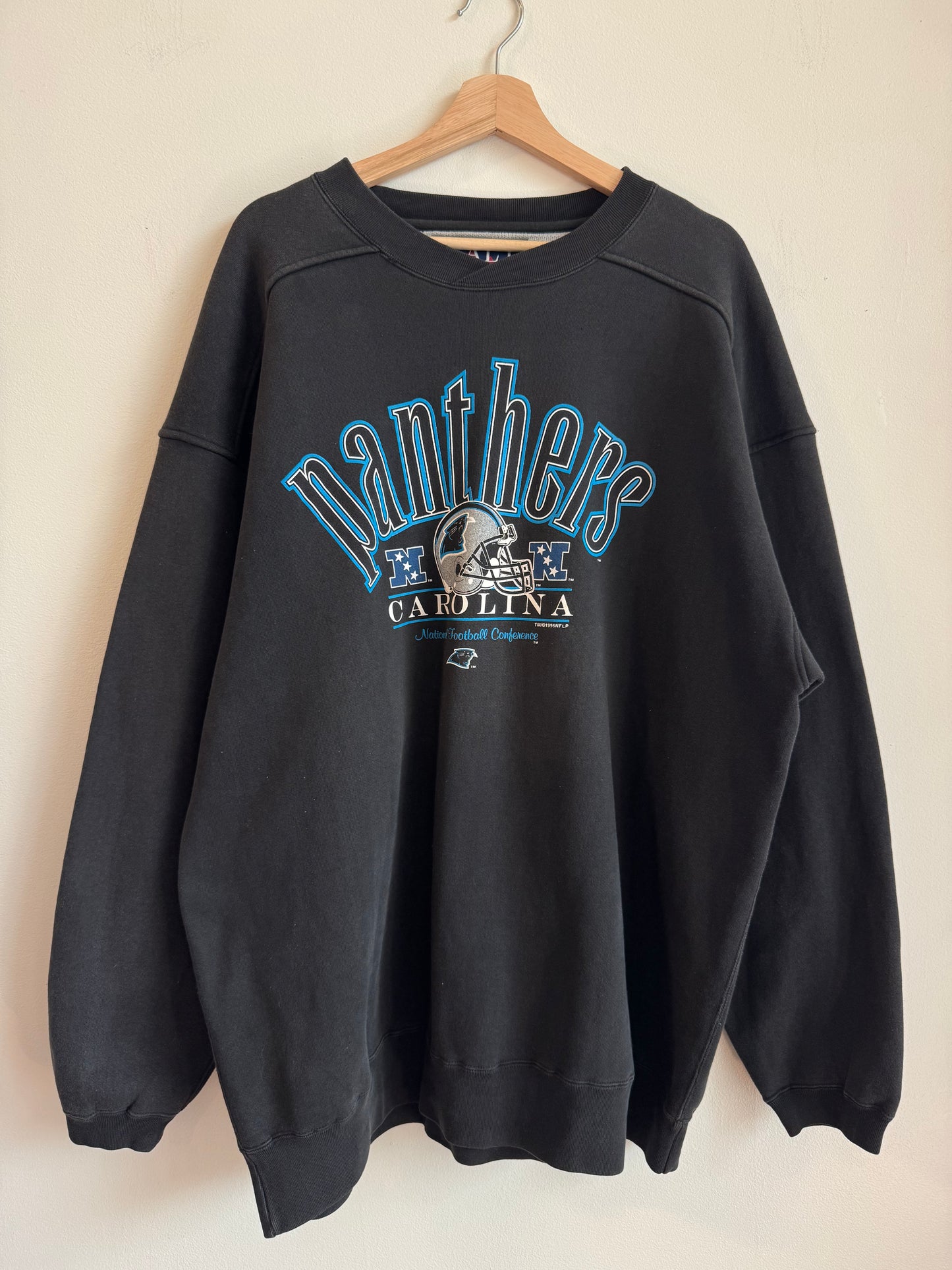 1996 Carolina Panthers Galt Sand Spell Out Thick Crewneck (XL)