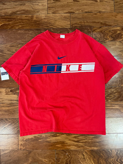 90s Nike Center Swoosh Spell Out Red Tee (XL)