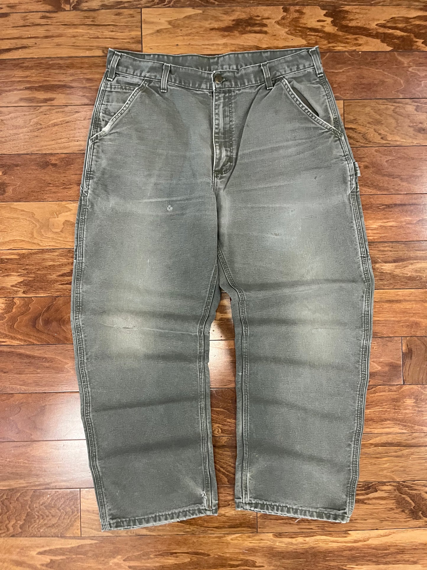 00s Carhartt Olive Green Faded Workwear Pants (36 x 30)