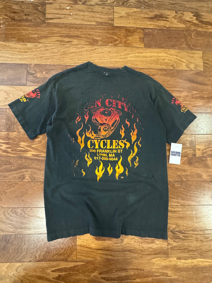 90s Sin City Cycles Thrashed Graphic Tee (L)