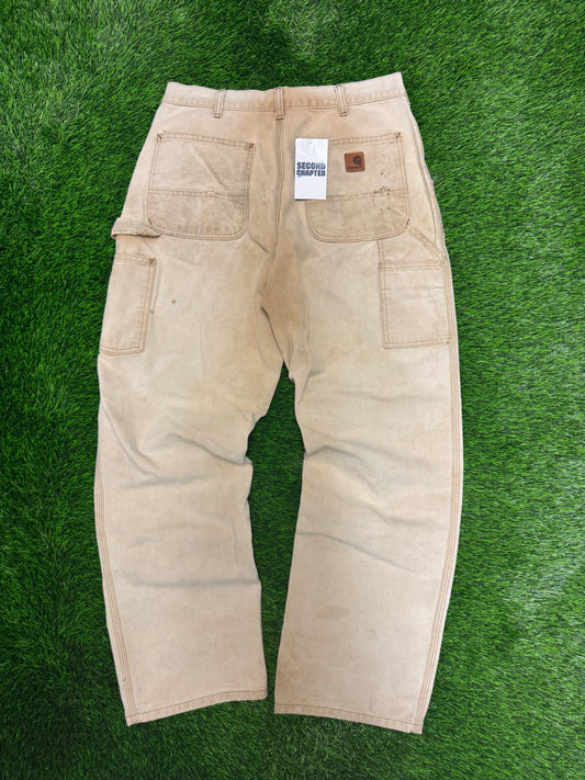 00s Vintage Carhartt Faded Tan Thrashed Pants (32 x 31)