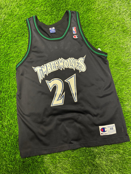 90s Minnesota Timberwolves Kevin Garnett #21 Vintage Champion NBA Jersey (L)