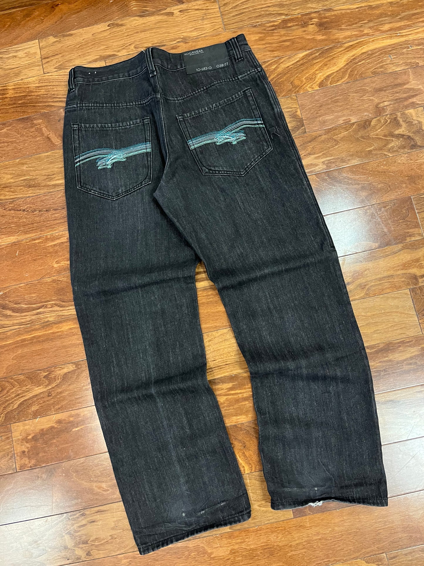 00s Rocawear Baggy Embroidered Black Jeans (36 x 32)