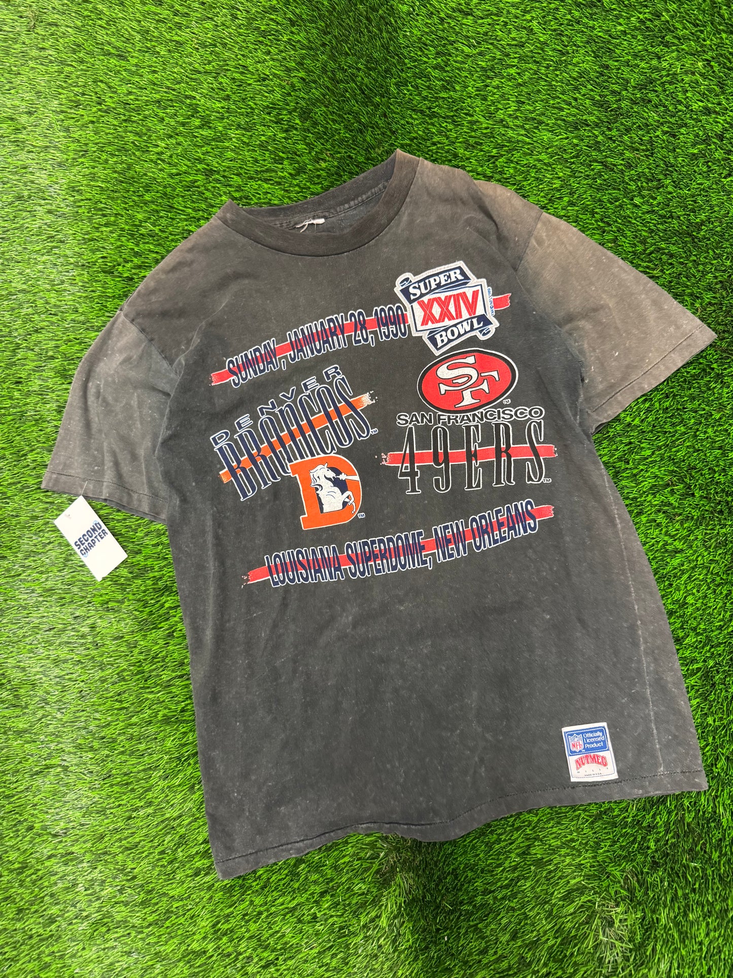 1990 Broncos v 49ers Super Bowl Nutmeg Faded Tee (L)