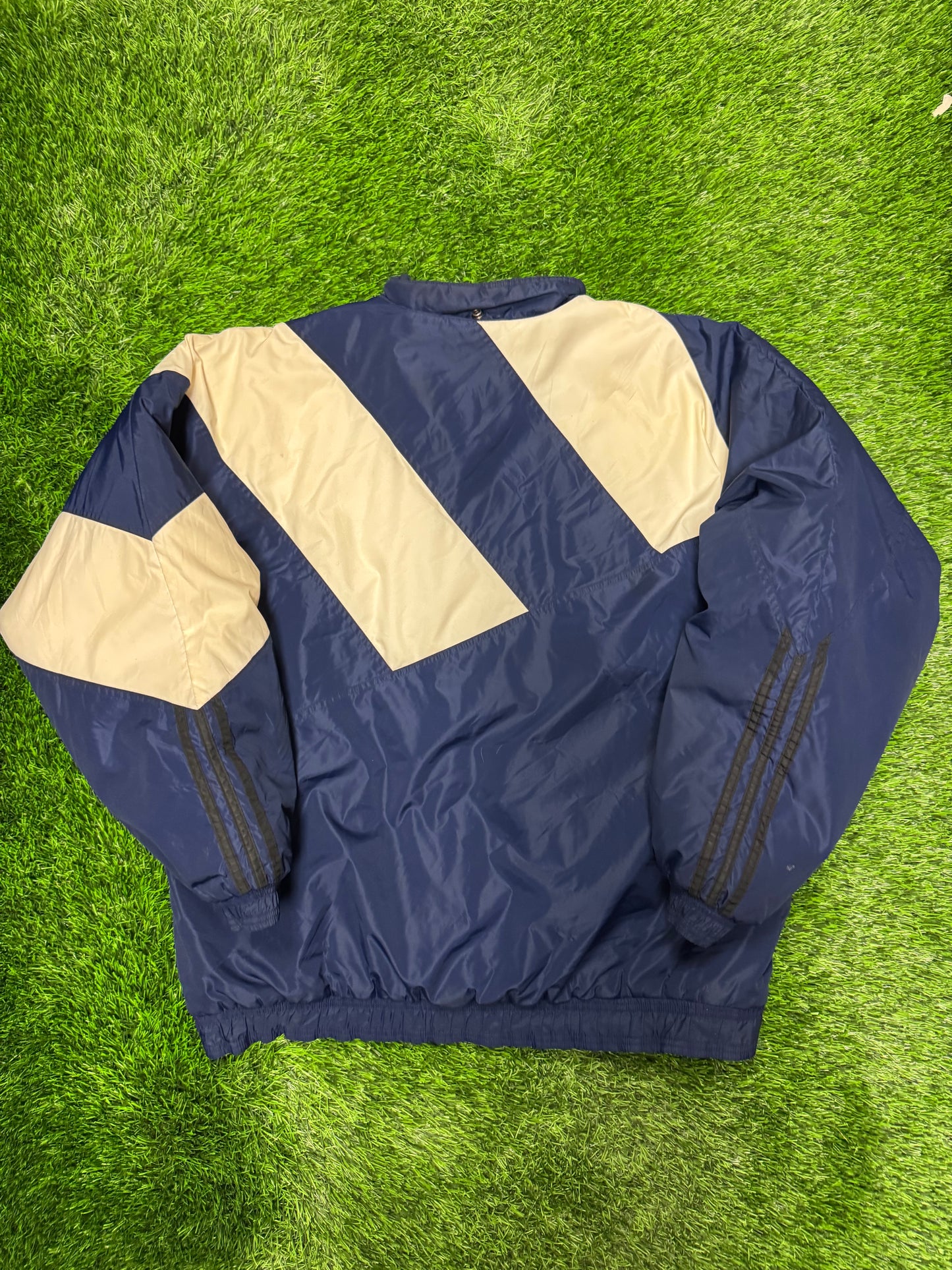 90s Adidas Vintage Striped Navy Puffer Jacket (XL)