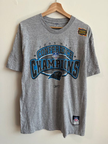 2003 Carolina Panthers Reebok Super Bowl NFL NFC Conference Champions Grey Tee (M)