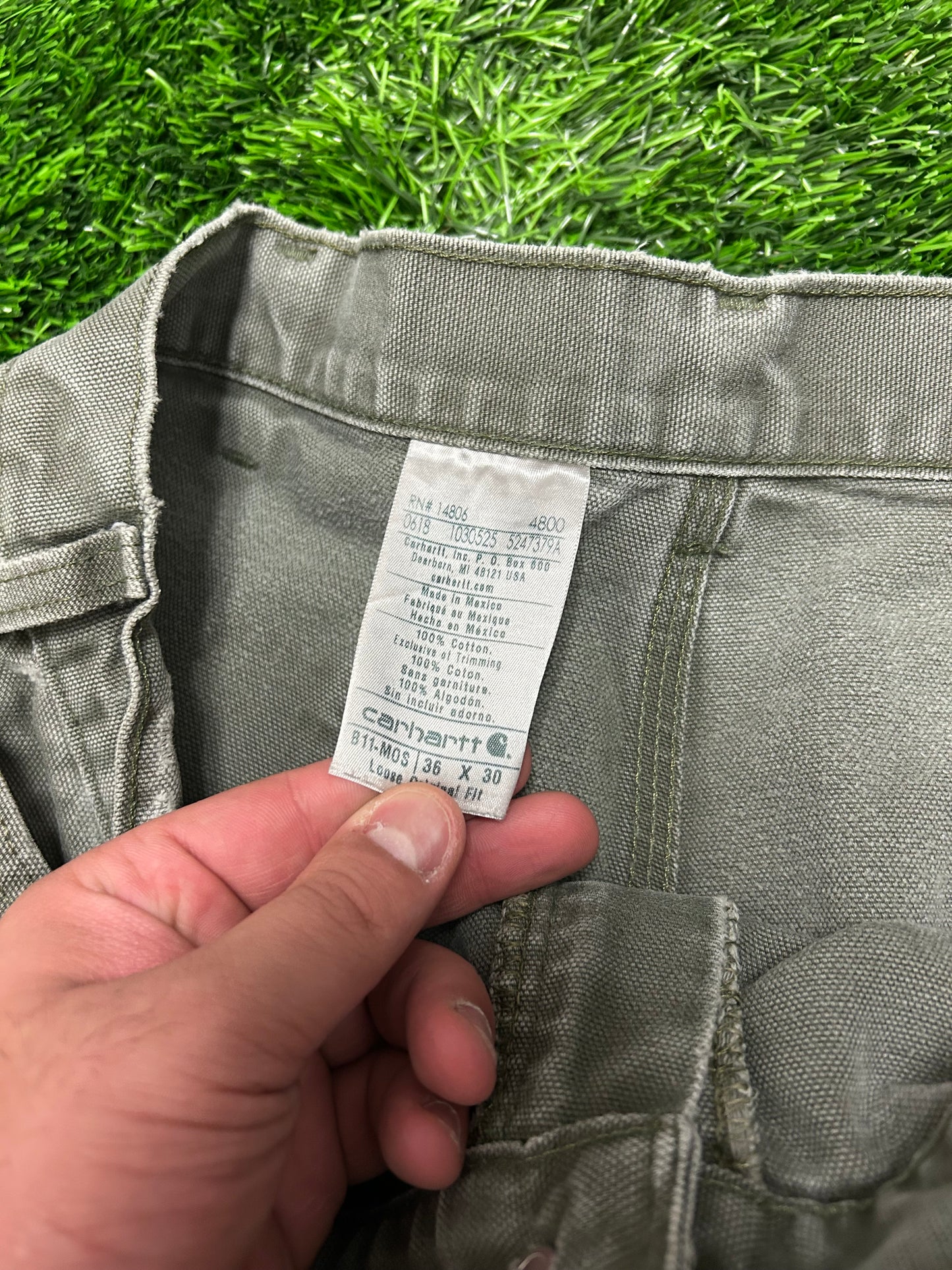 Carhartt Olive Distressed Carpenter Pants (36 x 30)