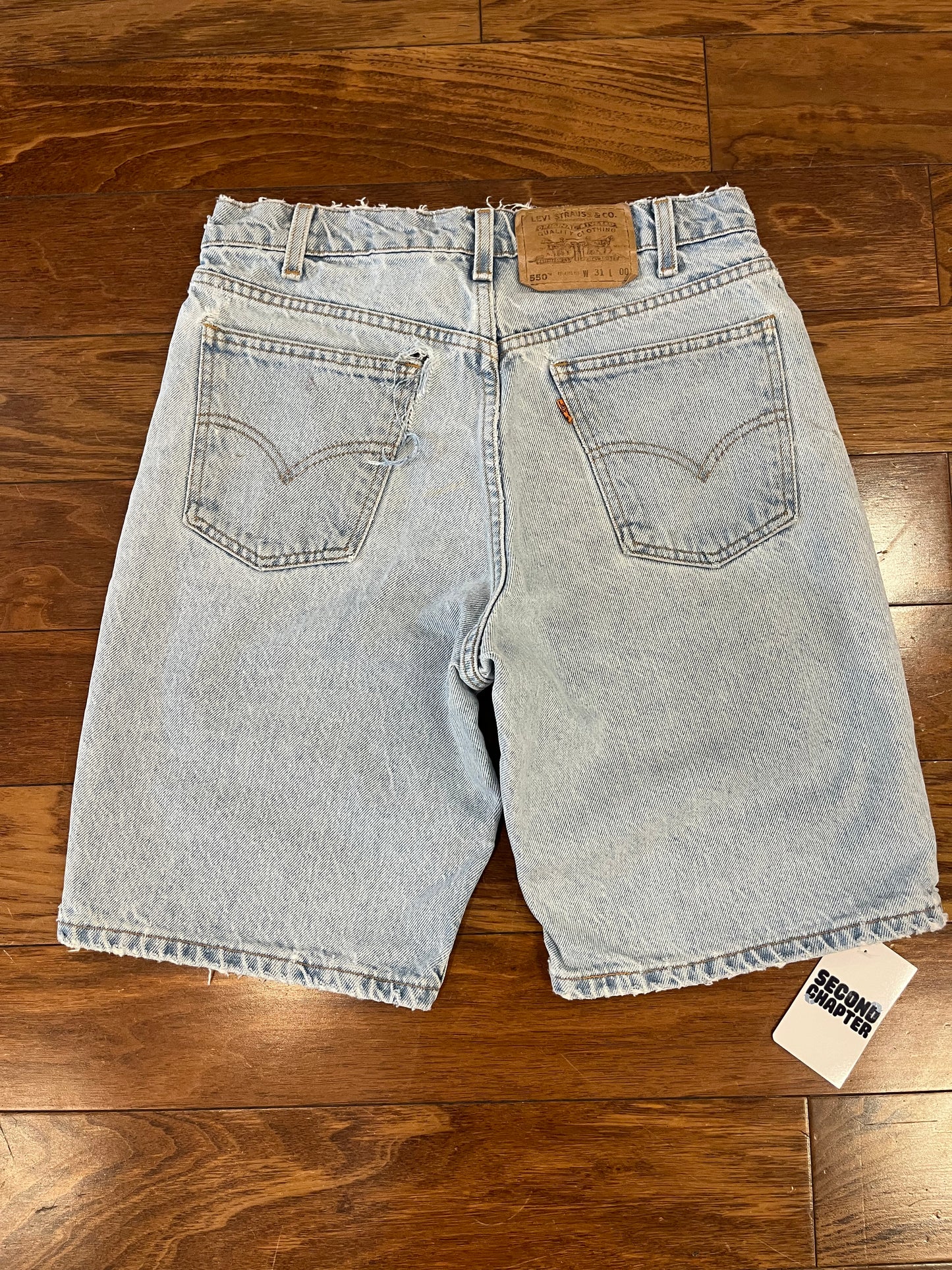 1996 Levi's 550 Orange Tab Distressed Jean Shorts (30)