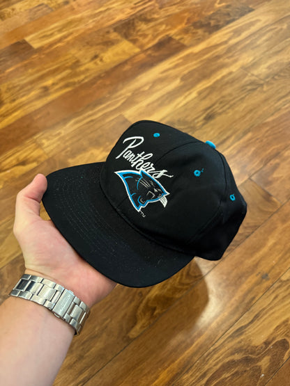 90s Carolina Panthers Logo Spell Out Black Hat (OS)