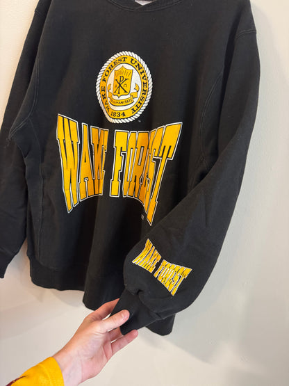 90s Wake Forest Spell Out Heavyweight Crewneck (L)