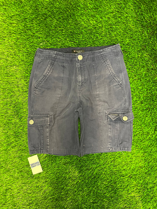 00s Guess Faded Navy Utility Cargo Vintage Y2K Baggy Shorts (34)