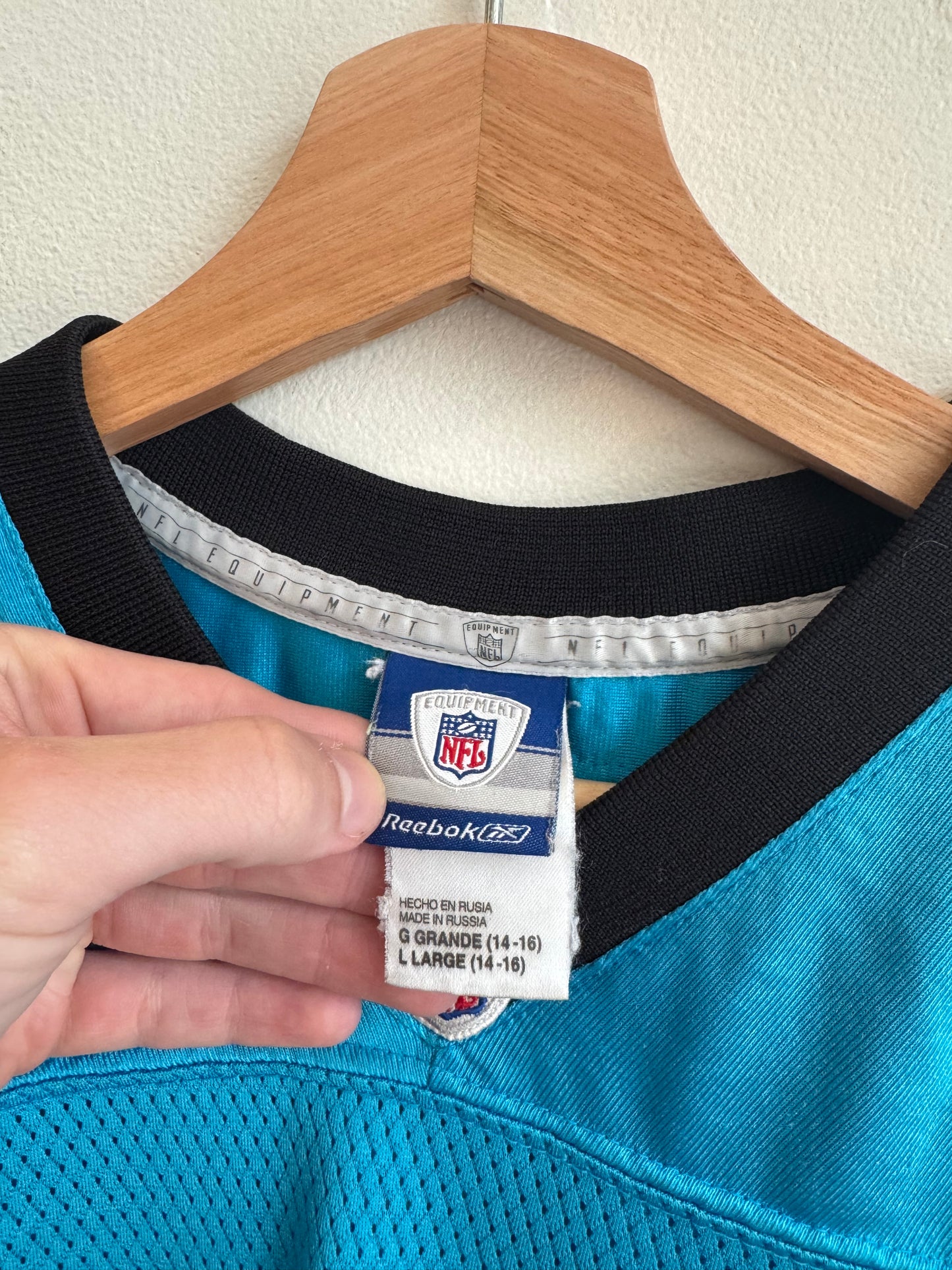 00s Carolina Panthers Jake Delhomme Blue Reebok Jersey (Youth L)