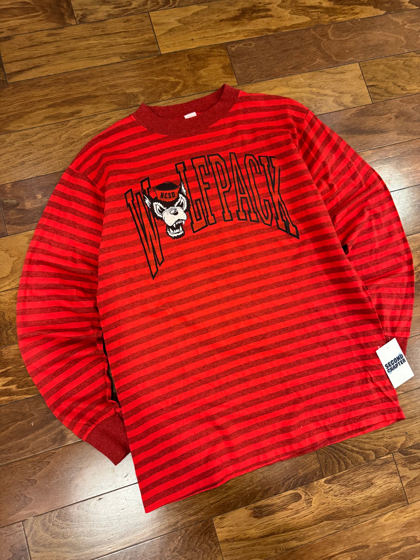 80s North Carolina University (NC State) Wolfpack Striped Long-Sleeve Shirt (L)