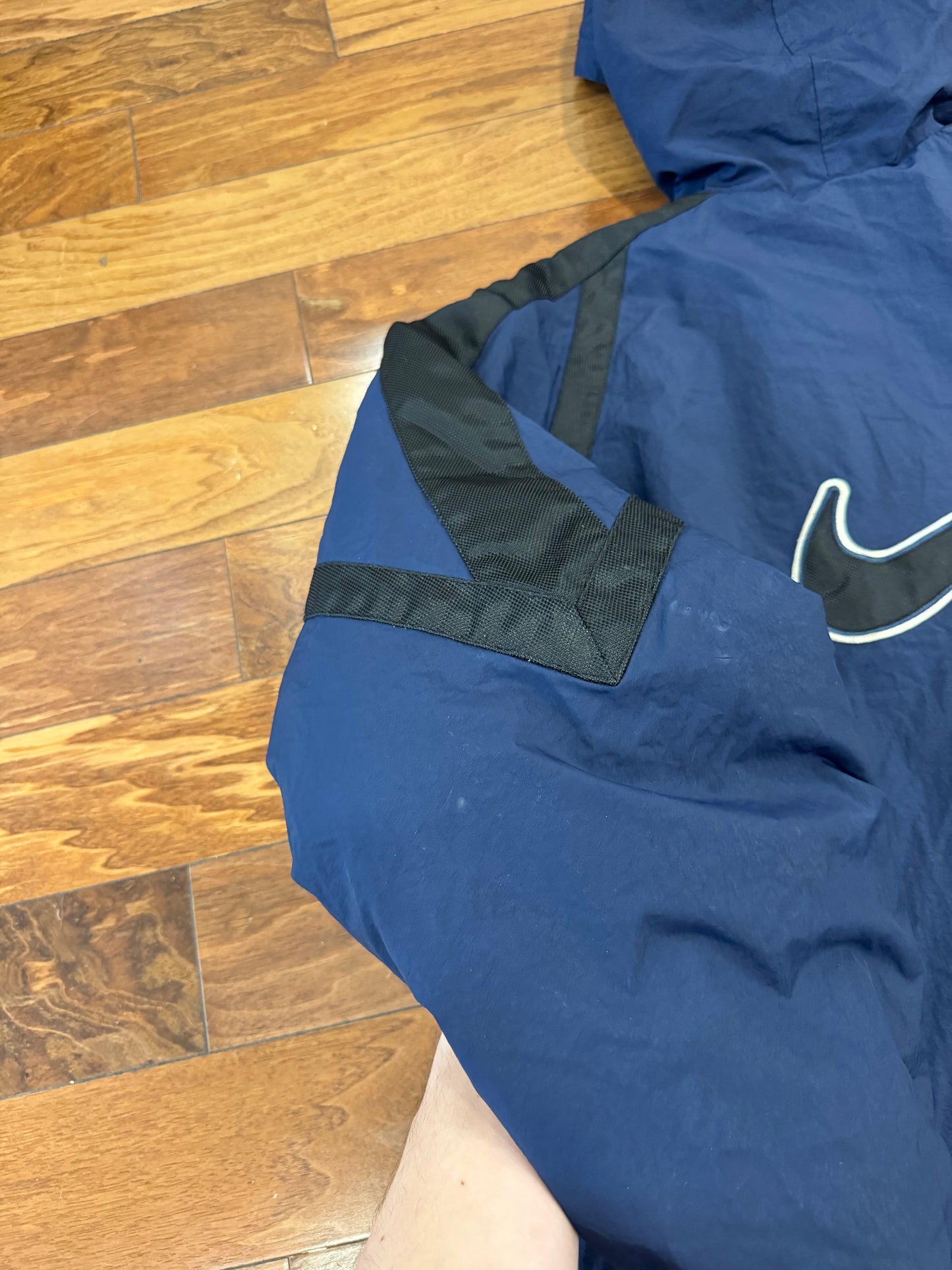 90s Nike Navy Big Swoosh Parka Puffer Jacket (L)