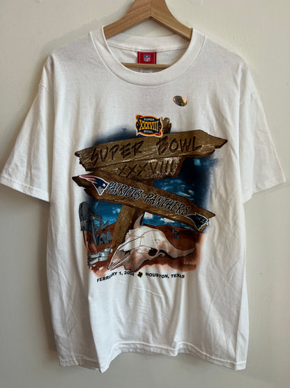 2004 Carolina Panthers Vs. New England Patriots Deadstock Super Bowl Tee (M)