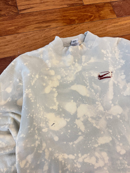 90s Nike Bleach Dye Mock Neck Distressed Crewneck (XL)