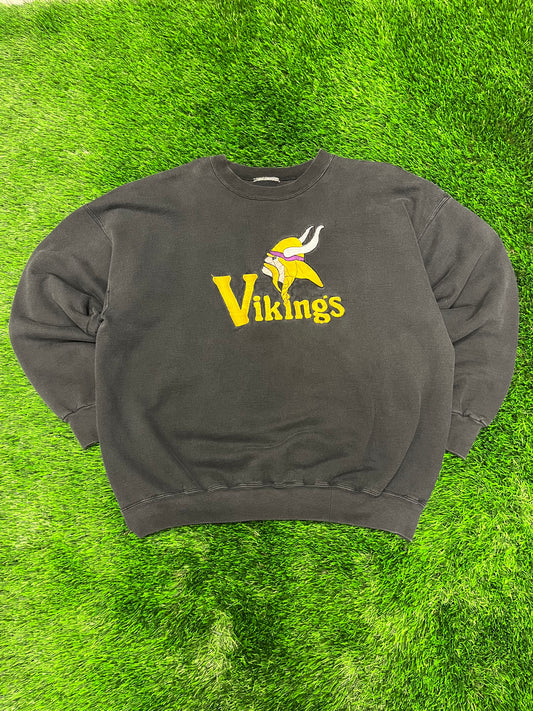 90s Minnesota Vikings Faded Black Crewneck (XL)