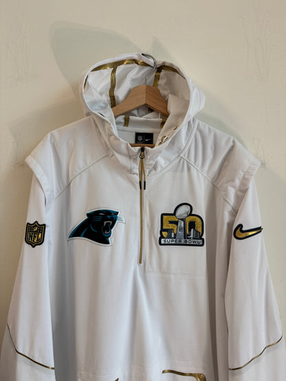 2016 Carolina Panthers Super Bowl 50 White Quarter Zip Warm Up Jacket (XXL)