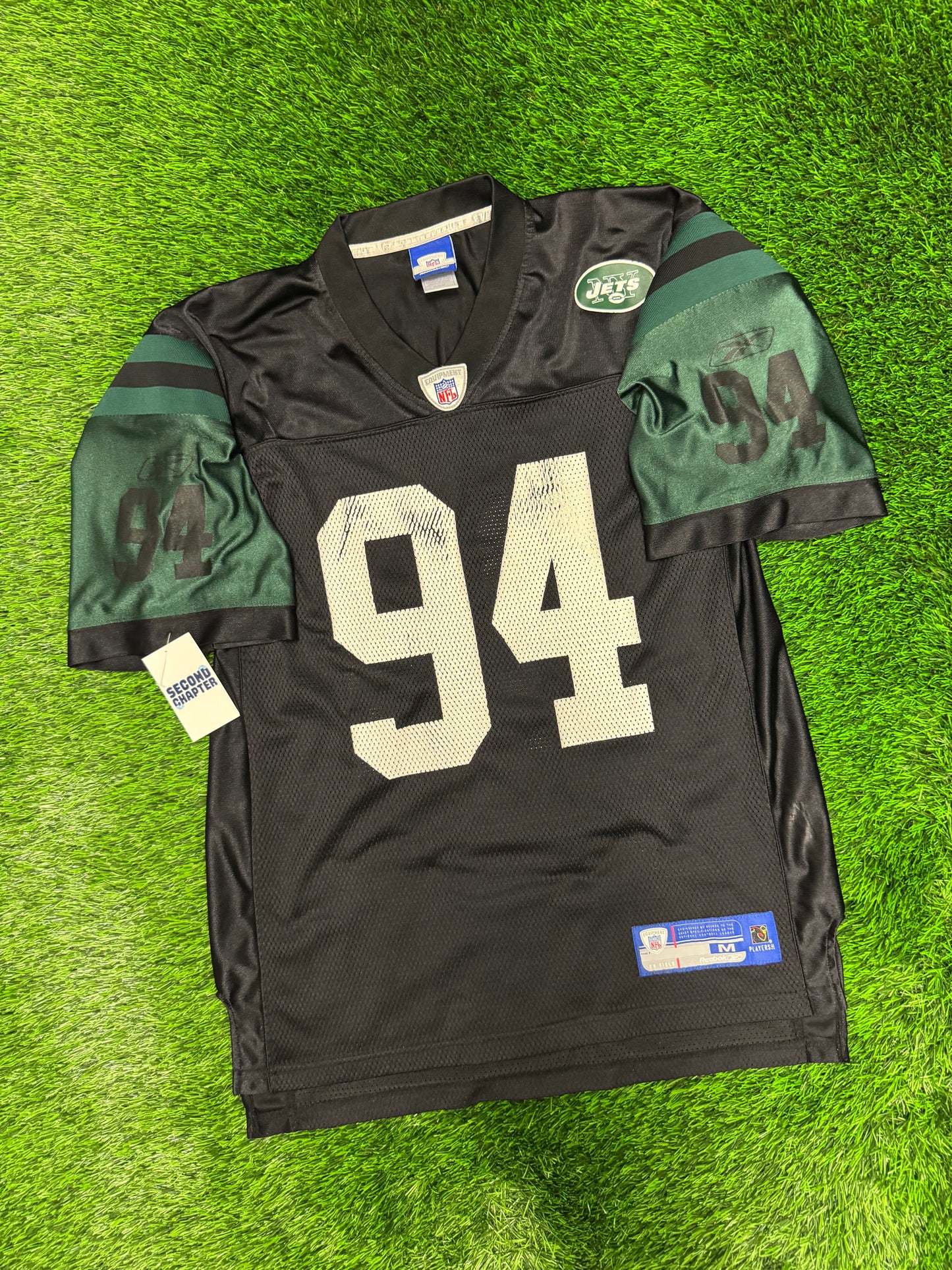 00s NY Jets John Abraham #94 Black Alternate Reebok Vintage NFL Jersey (M)
