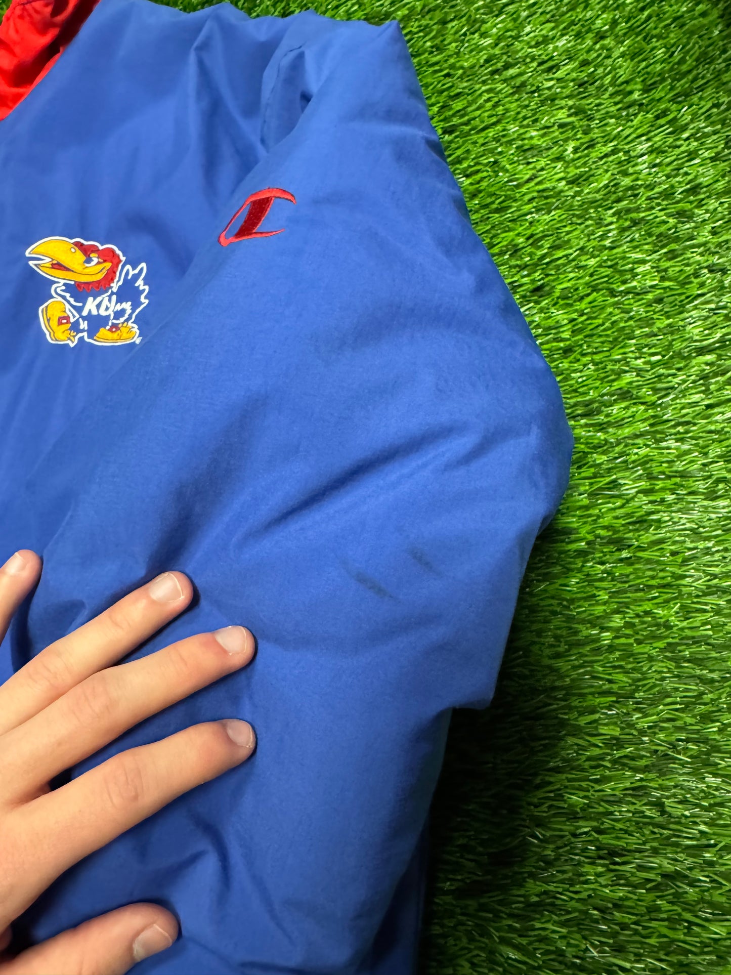 90s Kansas University (KU) Vintage Jayhawks Champion Puffer Jacket (XL)