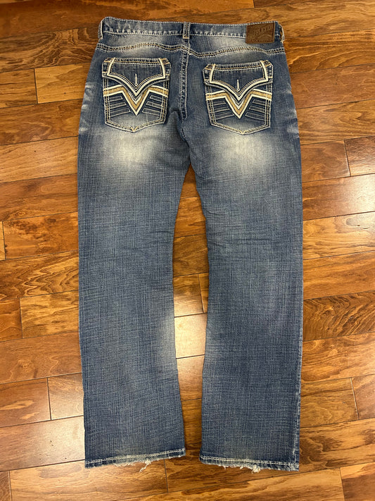 00s Affliction Faded Mid Wash Blake Boot Cut Jeans (38 x 34)