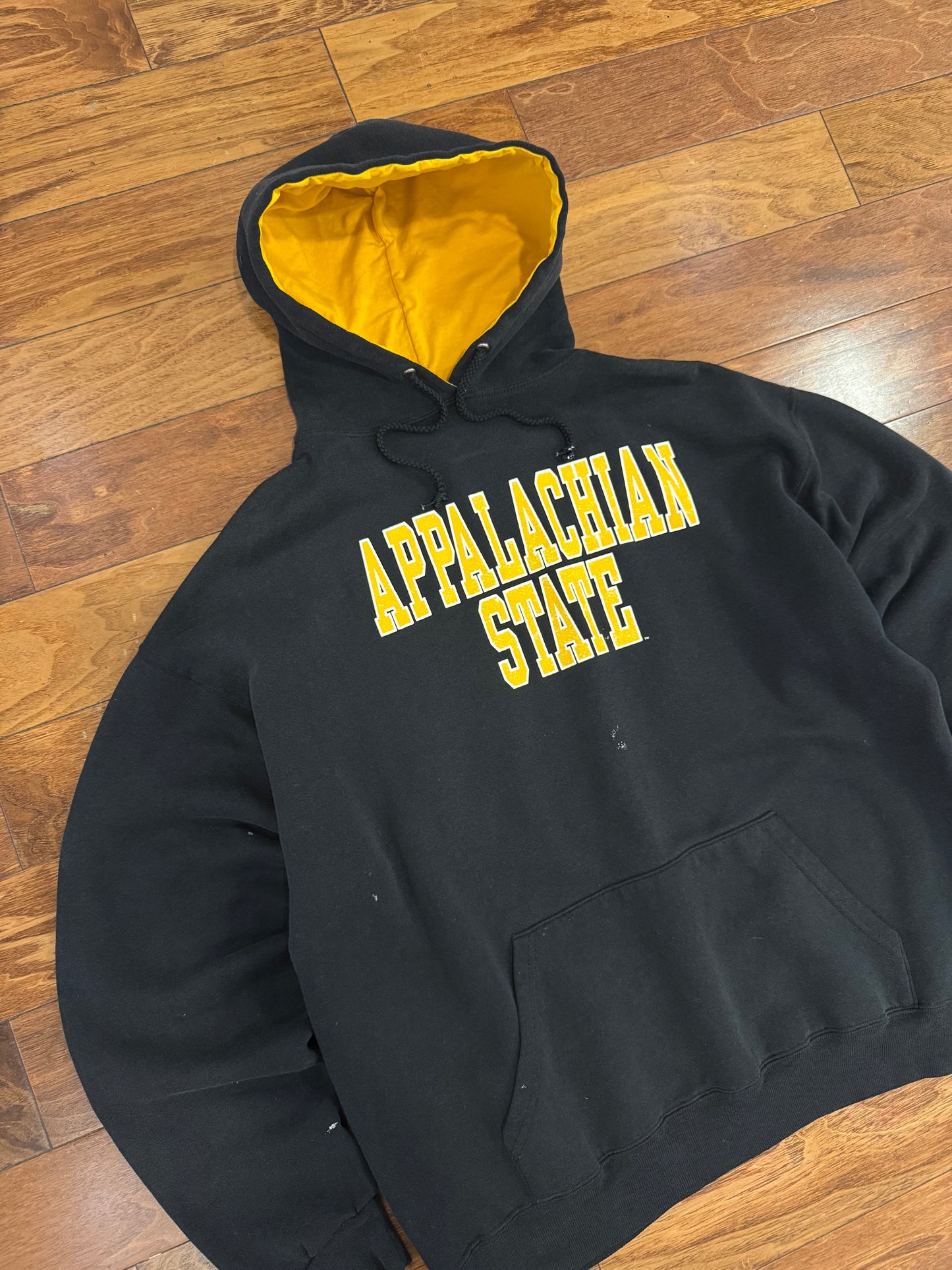 90s Appalachian State Black Paint Distressed Hoodie (XL)