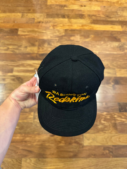 90s Washington Redskins Script Spell Out Black Hat (OS)