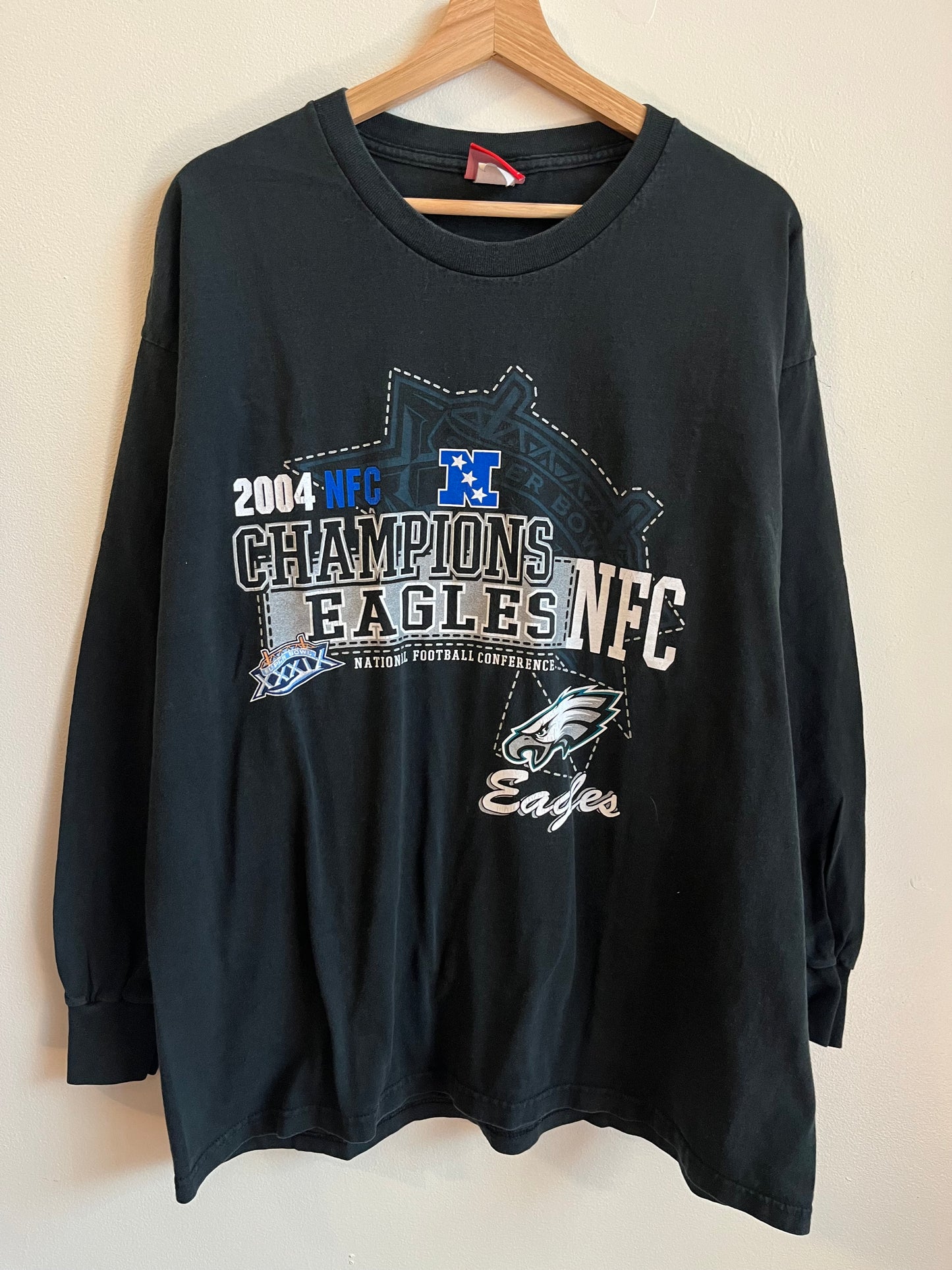 2004 Philadelphia Eagles NFC Champions Super Bowl Black Long Sleeve (XL)