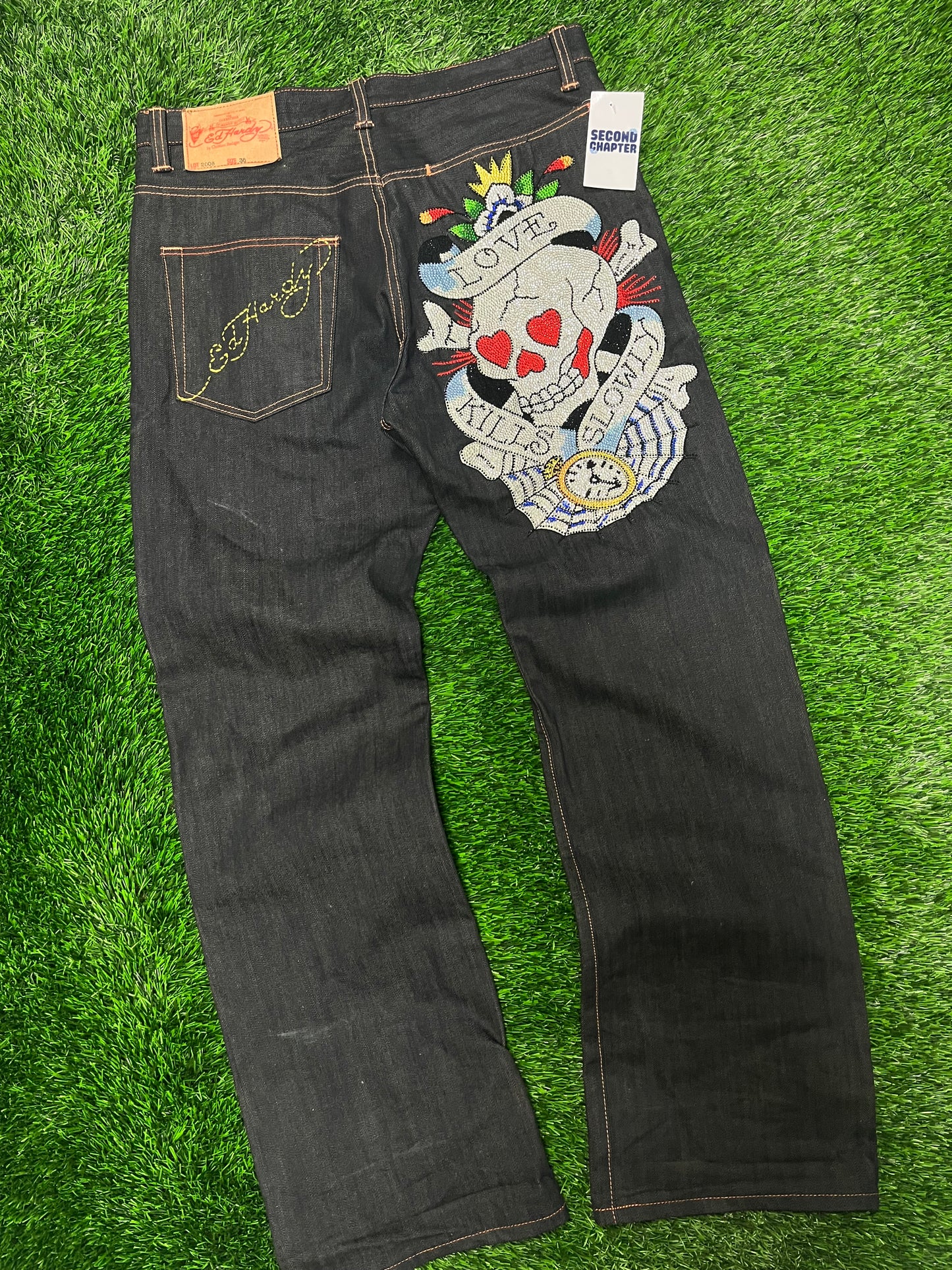 2008 Ed Hardy Christian Audigier Rhinestone Skull Jeans (36)