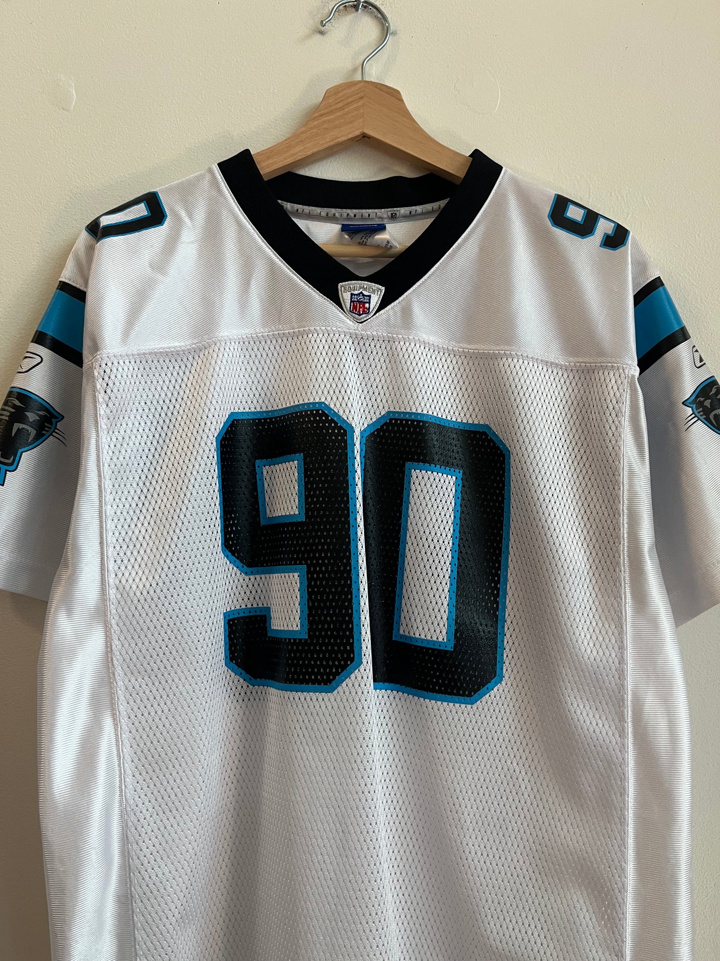 00s Carolina Panthers #90 Julius Peppers NFL Reebok Away Jersey (Youth L)