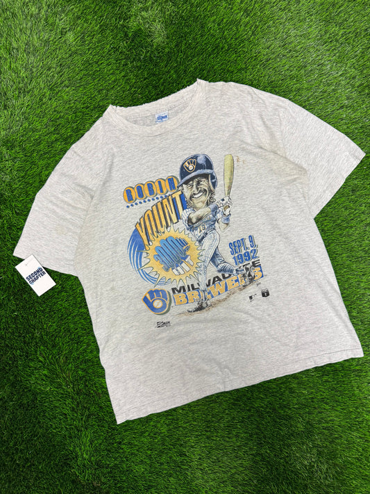 1992 Milwaukee Brewers Robin Yount Caricature Vintage Salem MLB Tee (XL)