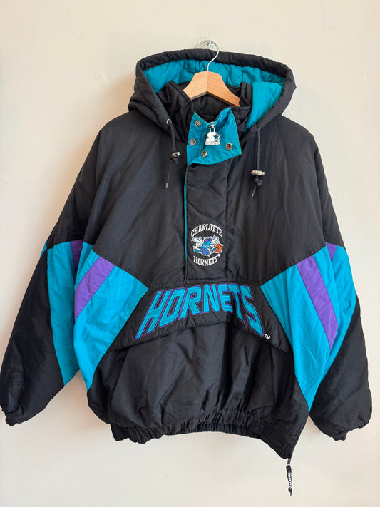90s Charlotte Hornets Black Starter Puffer Jacket (L)