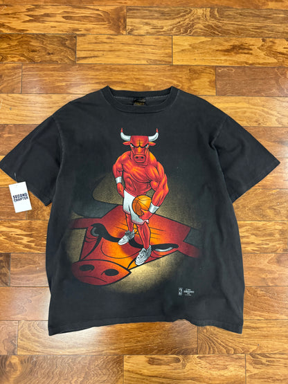 1997 Chicago Bulls "Benny The Bull" Faded Mascot Cartoon Tee (XL)
