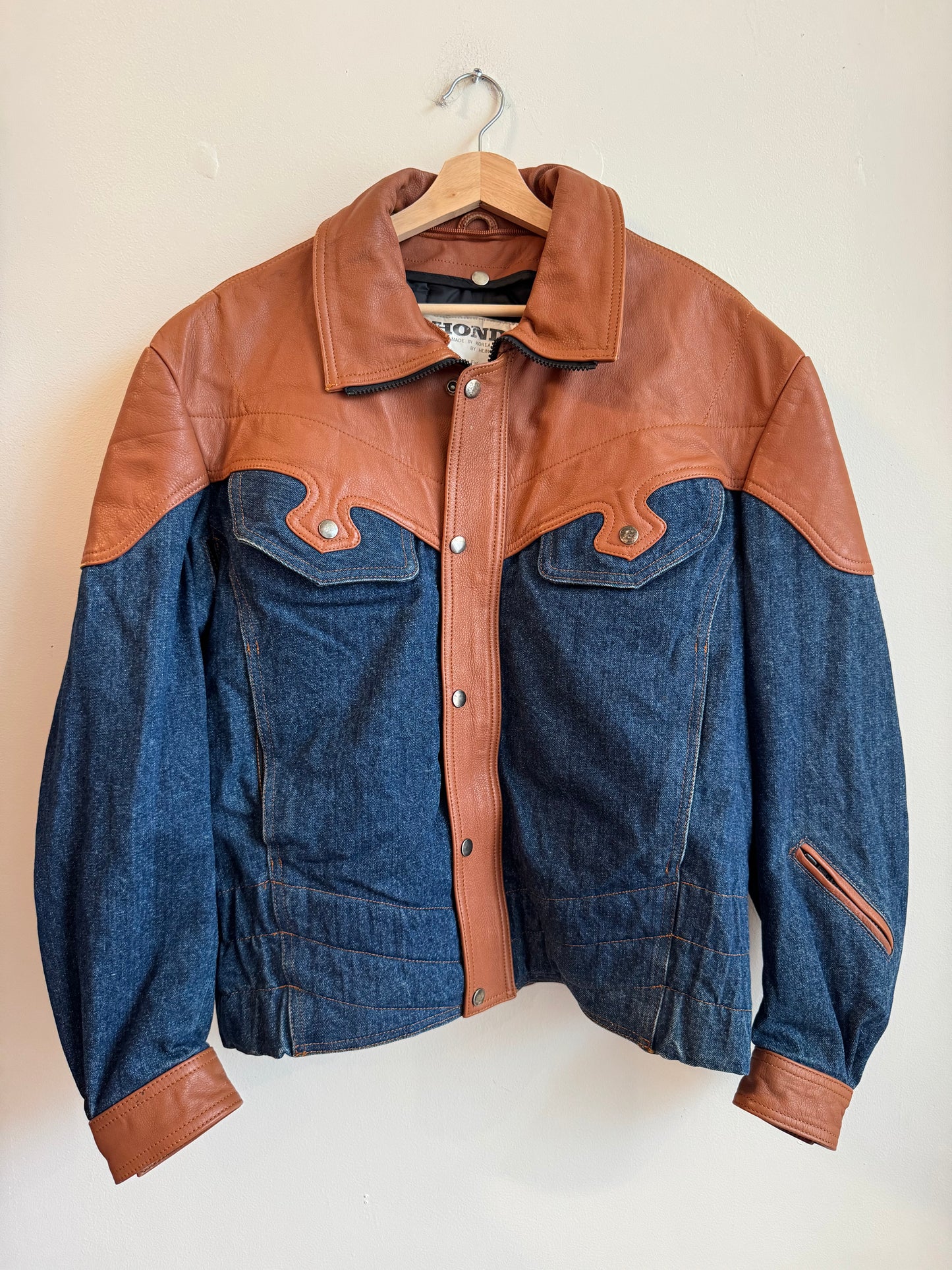 90s Honda Hein Gericke Vintage Leather/Denim Biker Jacket (XL)