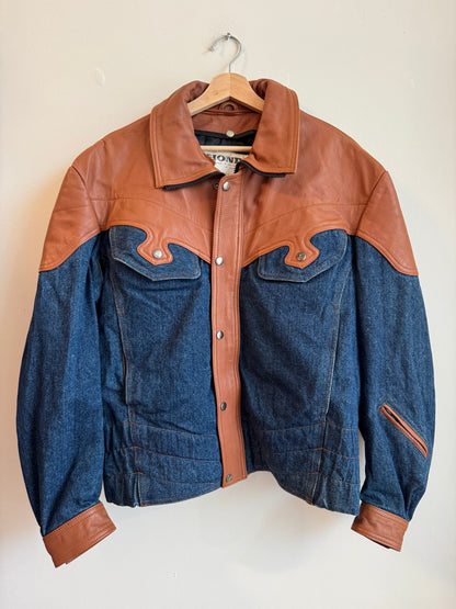 90s Honda Hein Gericke Vintage Leather/Denim Biker Jacket (XL)
