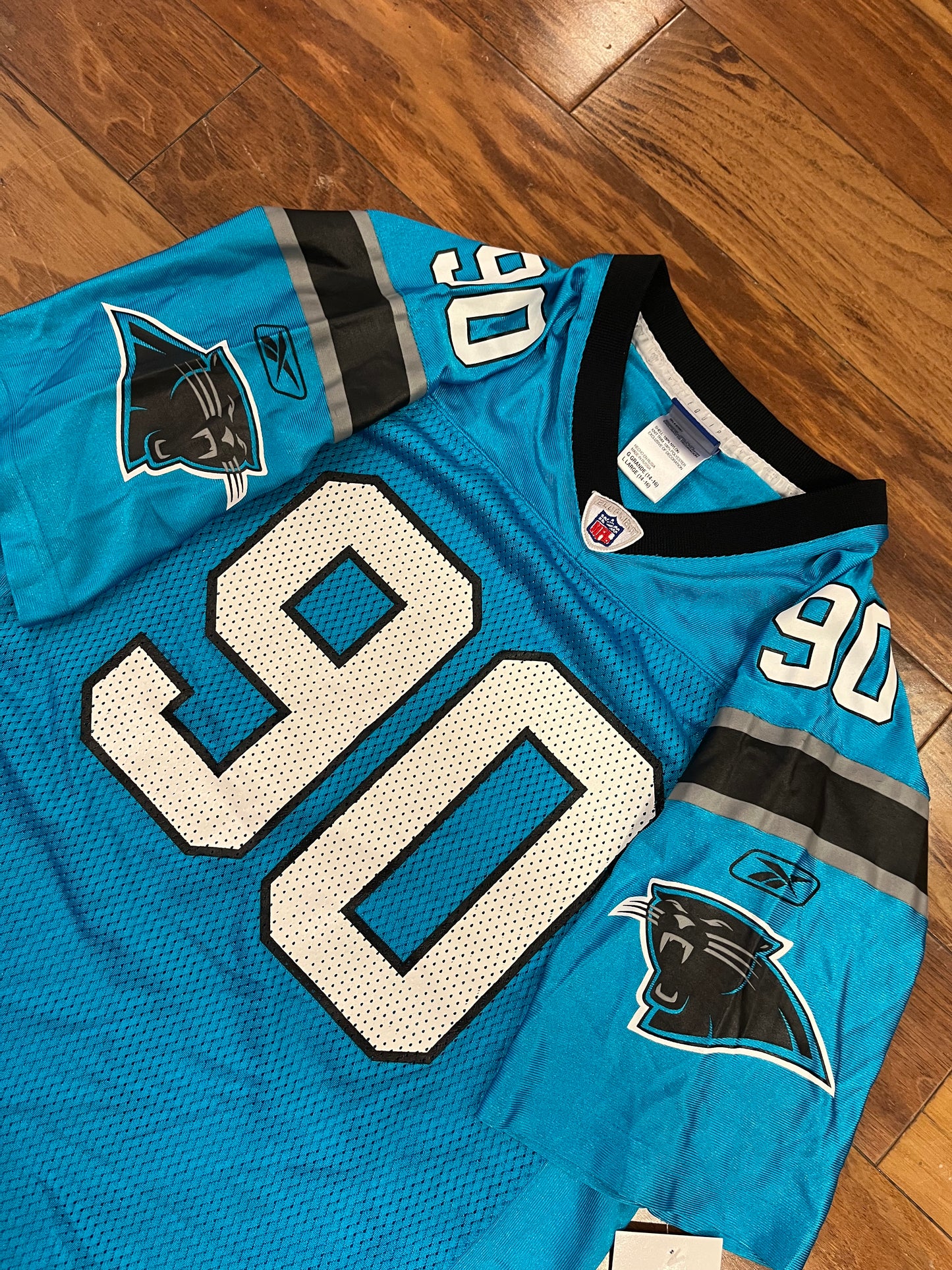 00s Carolina Panthers Julius Peppers Blue Jersey (Youth L)
